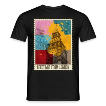 Londres Angleterre UK City Skyline Stamp Coloré - T-shirt homme - noir - Devant - AI Model Male 178 light (178cm)