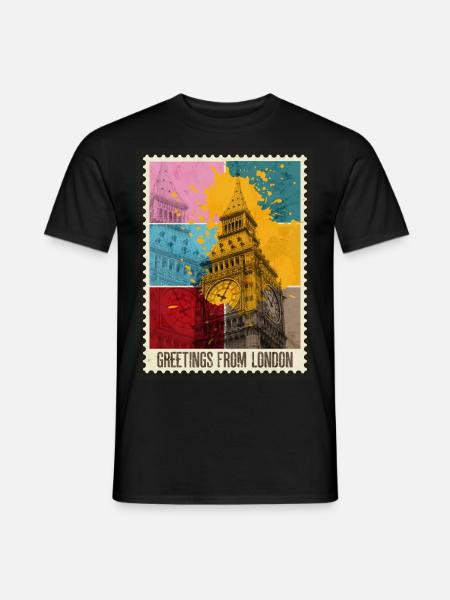 Londres Angleterre UK City Skyline Stamp Coloré - T-shirt homme - noir