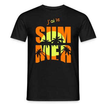 j ai le sum plage océan mer palmier summer - T-shirt homme - noir - Devant - AI Model Male 178 light (178cm)