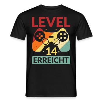 Level 14 Erreicht Gamer - Männer T-Shirt - Schwarz - Vorne - AI Model Male 178 light (178cm)