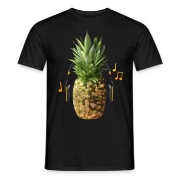 L’ananas écoute de la musique forte - T-shirt homme - noir - Devant - AI Model Male 178 light (178cm)