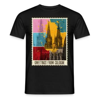 Cathédrale de Cologne Allemagne Timbre d’horizon de la ville - T-shirt homme - noir - Devant - AI Model Male 178 light (178cm)
