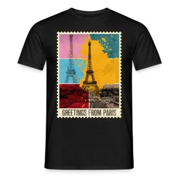 Paris France City Skyline Stamp Holiday - Men's T-Shirt - black - Front - AI Model Male 178 light (178cm)