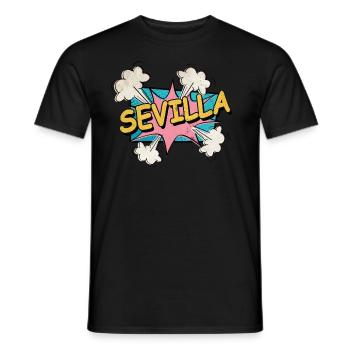 Sevilla Spanien Stadt Schrift Pop Art Comic - Männer T-Shirt - Schwarz - Vorne - AI Model Male 178 light (178cm)