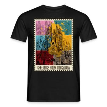 Barcelona Spain City Skyline Stamp Colorful - Men's T-Shirt - black - Front - AI Model Male 178 light (178cm)