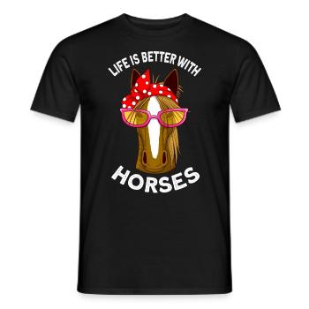La vie est meilleure avec les chevaux cadeau de chevaux - T-shirt homme - noir - Devant - AI Model Male 178 light (178cm)