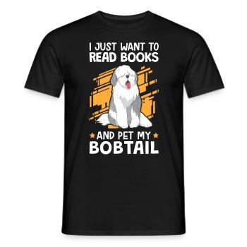 Reading books and petting Bobtail German Shepherd - Men's T-Shirt - black - Front - AI Model Male 178 light (178cm)