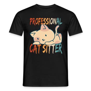 Professional cat Sitter with Cute Cat - Men's T-Shirt - black - Front - AI Model Male 178 light (178cm)