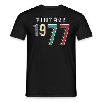 Vintage 1977 Anniversaire Né année 1977 - T-shirt homme - noir - Devant - AI Model Male 178 light (178cm)