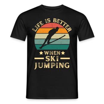 Ski springen. Skispringen im Skiurlaub retro - Männer T-Shirt - Schwarz - Vorne - AI Model Male 178 light (178cm)