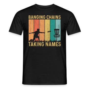 Retro Sunset Banging Chains prend des noms Disc Golf - T-shirt homme - noir - Devant - AI Model Male 178 light (178cm)