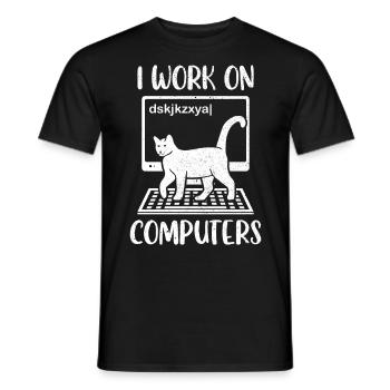 Katze Kätzchen Katzenmama I Work On Computers - Männer T-Shirt - Schwarz - Vorne - AI Model Male 178 light (178cm)