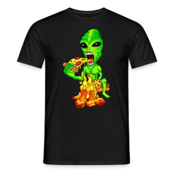 Alien mange de la pizza - T-shirt homme - noir - Devant - AI Model Male 178 light (178cm)