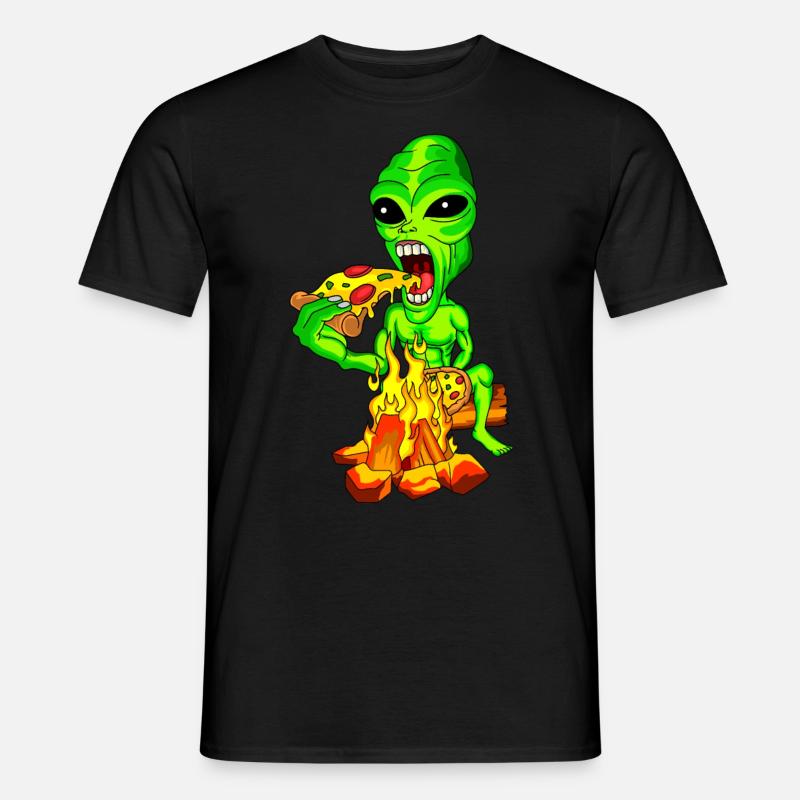 Alien isst Pizza - Männer T-Shirt - Schwarz