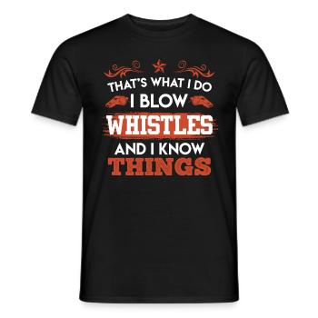 Sifflet de l’arbitre et savoir des choses - T-shirt homme - noir - Devant - AI Model Male 178 light (178cm)