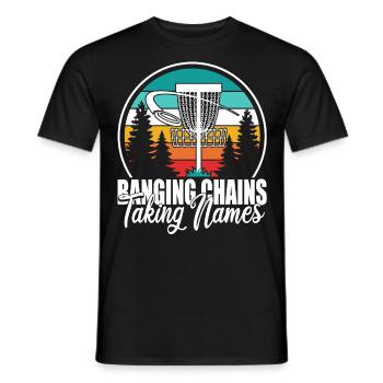 Retro Sunset Banging Chains prend des noms Disc Golf - T-shirt homme - noir - Devant - AI Model Male 178 light (178cm)