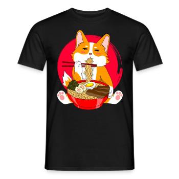 Kawaii Anime Japanese Noodles Corgi Dog - Men's T-Shirt - black - Front - AI Model Male 178 light (178cm)