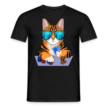 cat plays poker - Men's T-Shirt - black - Front - AI Model Male 178 light (178cm)