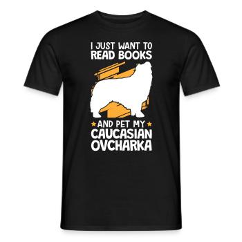 Caresser et lire Ovcharka chien caucasien - T-shirt homme - noir - Devant - AI Model Male 178 light (178cm)