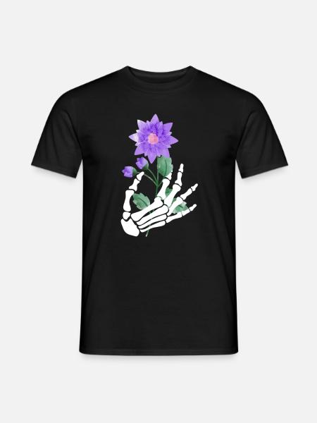 Blumen Deko Skelett Halloween - Männer T-Shirt - Schwarz