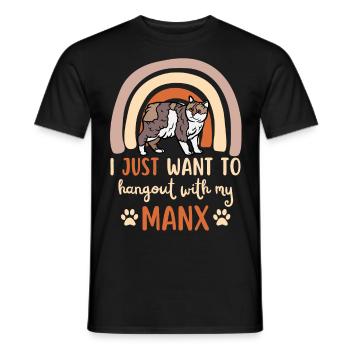 Chat Manx mignon - T-shirt homme - noir - Devant - AI Model Male 178 light (178cm)