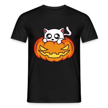 Chat Citrouille Halloween - T-shirt homme - noir - Devant - AI Model Male 178 light (178cm)