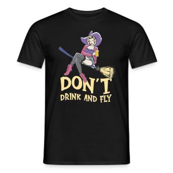 Witch Halloween Party Motif Don't Drink And Fly - Men's T-Shirt - black - Front - AI Model Male 178 light (178cm)