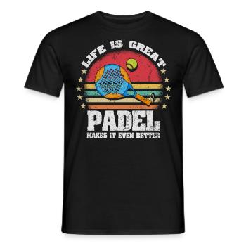 La vie est géniale Le padel le rend meilleur - T-shirt homme - noir - Devant - AI Model Male 178 light (178cm)