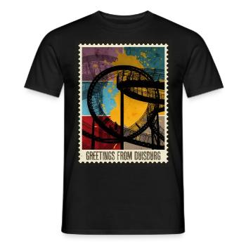 Duisburg Germany City Skyline Stamp Colorful - Men's T-Shirt - black - Front - AI Model Male 178 light (178cm)