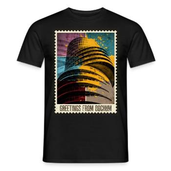Bochum Germany City Skyline Stamp Colorful - Men's T-Shirt - black - Front - AI Model Male 178 light (178cm)