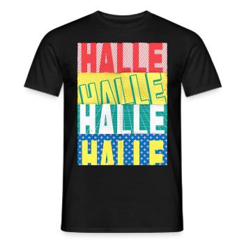 Halle Germany City Font Skyline Home - Men's T-Shirt - black - Front - AI Model Male 178 light (178cm)
