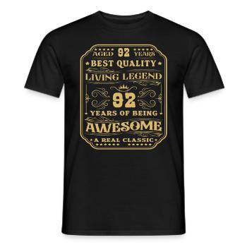 92 Birthday 92 years Man 92 years legendary 92 - Men's T-Shirt - black - Front - AI Model Male 178 light (178cm)