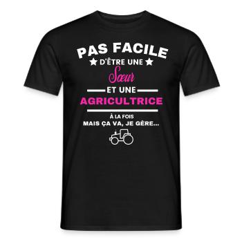 pas facile d'être agricultrice et Sœur - T-shirt homme - noir - Devant - AI Model Male 178 light (178cm)