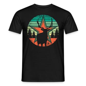 Retro Hirsch Vintage Jäger Elch Jagd Berufsjäger - Männer T-Shirt - Schwarz - Vorne - AI Model Male 178 light (178cm)