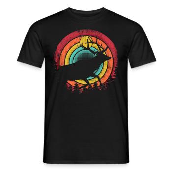 Retro Hirsch Vintage Jäger Elch Jagd Berufsjäger - Männer T-Shirt - Schwarz - Vorne - AI Model Male 178 light (178cm)