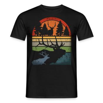 Retro Hirsch Vintage Jäger Elch Jagd Berufsjäger - Männer T-Shirt - Schwarz - Vorne - AI Model Male 178 light (178cm)