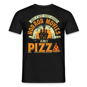 Just a boy who loves horror movies and pizza - Men's T-Shirt - black - Front - AI Model Male 178 light (178cm)