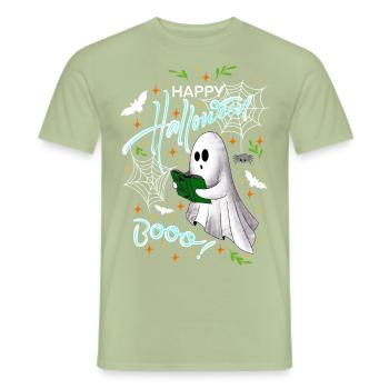 Joyeux fantôme d’Halloween - T-shirt homme - vert sauge - Devant - AI Model Male 178 light (178cm)