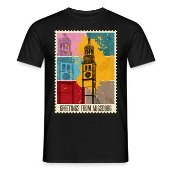 Augsburg Germany City Skyline Postage Stamp Colorful - Men's T-Shirt - black - Front - AI Model Male 178 light (178cm)