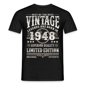 Legends are born in 1948 - Men's T-Shirt - black - Front - AI Model Male 178 light (178cm)