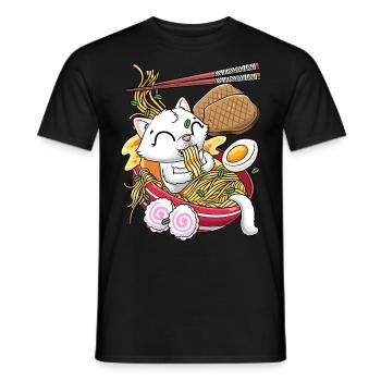 Kawaii Weiße Katze Ramen Nudeln Anime-liebhaber - Männer T-Shirt - Schwarz - Vorne - AI Model Male 178 light (178cm)