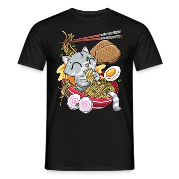 Kawaii Katze Ramen Nudeln Anime Liebhaber - Männer T-Shirt - Schwarz - Vorne - AI Model Male 178 light (178cm)