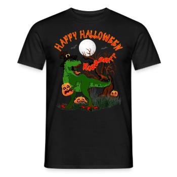 HAPPY HALLOWEEN T-REX WITH PUMPKIN - Men's T-Shirt - black - Front - AI Model Male 178 light (178cm)
