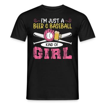 Je suis juste une bière et un baseball genre de fille de baseball - T-shirt homme - noir - Devant - AI Model Male 178 light (178cm)