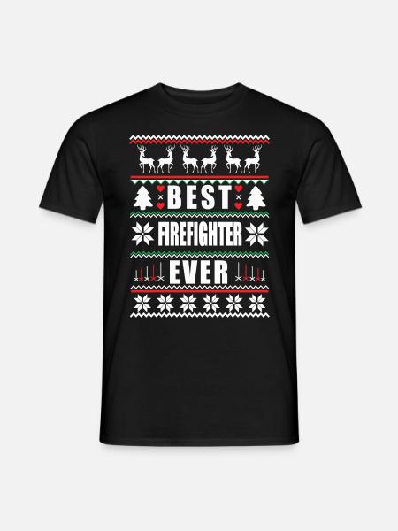 Funny Ugly Christmas Best Firefighter Ever - T-shirt herr - svart