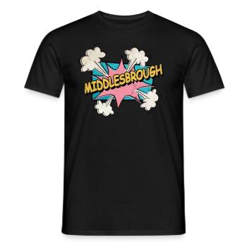 Middlesbrough England Stadt Schrift Pop Art Comic - Männer T-Shirt - Schwarz - Vorne - AI Model Male 178 light (178cm)