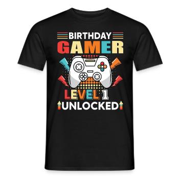 Birthday Gamer Level 1 Unlocked 1 Birthday - Men's T-Shirt - black - Front - AI Model Male 178 light (178cm)