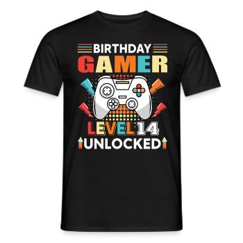 Birthday Gamer Level 14 Unlocked 14 - Men's T-Shirt - black - Front - AI Model Male 178 light (178cm)