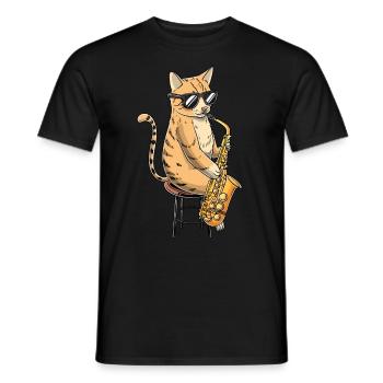 Cat joue saxophone saxophoniste jazz - T-shirt homme - noir - Devant - AI Model Male 178 light (178cm)