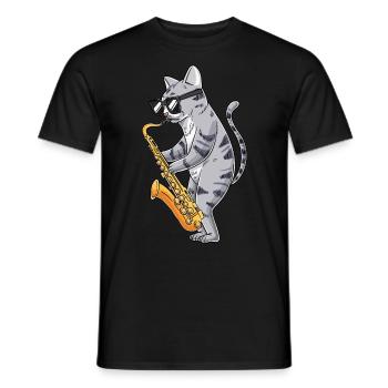 Cat joue saxophone saxophoniste jazz - T-shirt homme - noir - Devant - AI Model Male 178 light (178cm)